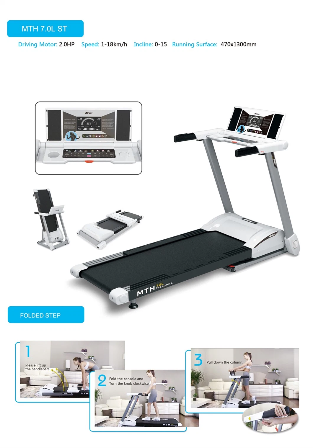 High-Quality Mth7.0L Treadmill Domestic Foldable Cardio Equipment