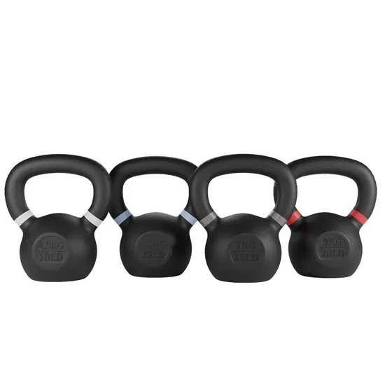 Powder Coated Cast Iron Kettelbell with Wide Handles Fitness Training Kettlebell with Coloured Rings 