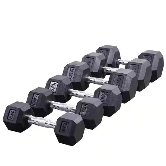 Factory Wholesale Home Gym Fitness Rubber Hex Black Dumbbell 